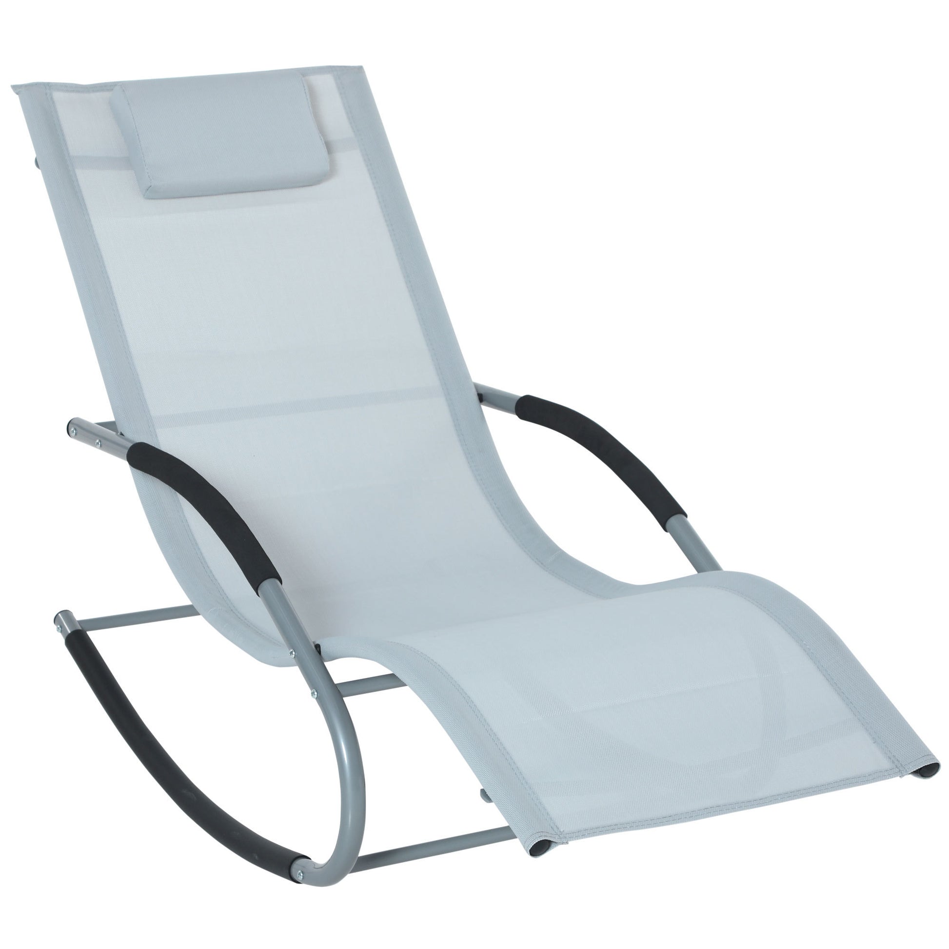 Outsunny Zero Gravity Rocking Chair Outdoor Chaise Lounge Chair Recliner Rocker With Detachable Pillow And Durable Weather Fighting Fabric For Patio, Deck, Pool, Grey Gray Steel