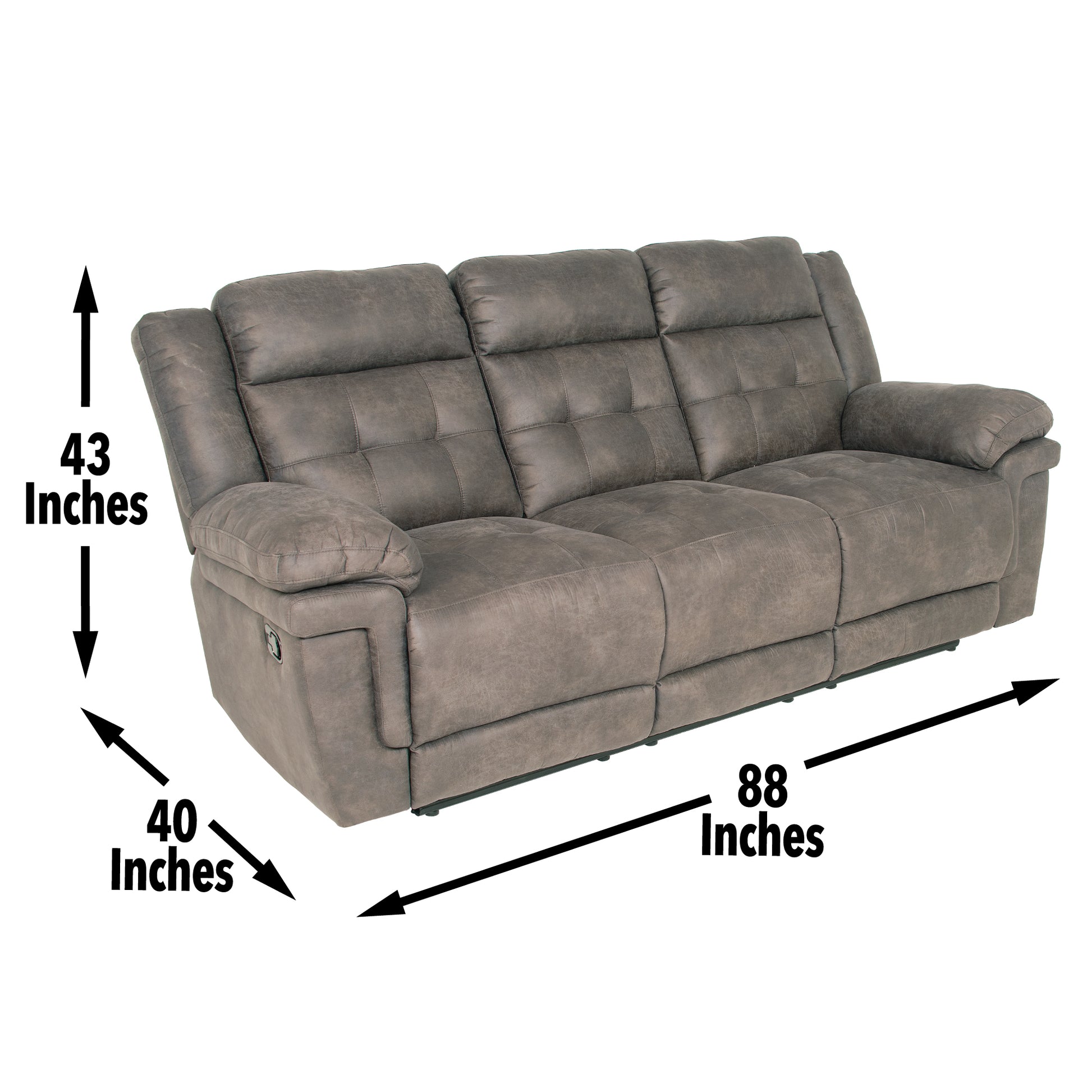 Anastasia Recliner Sofa Gray Gray Fabric 3 Seat