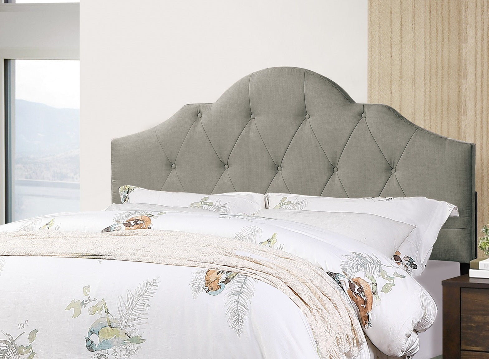 Majestic Arch 1Pc Queen Size Bed Adjustable Hb Grey Polyfiber Tufted Upholstered Wooden Bedframe Bedroom Furniture Box Spring Not Required Queen Gray Espresso Wood Bedroom