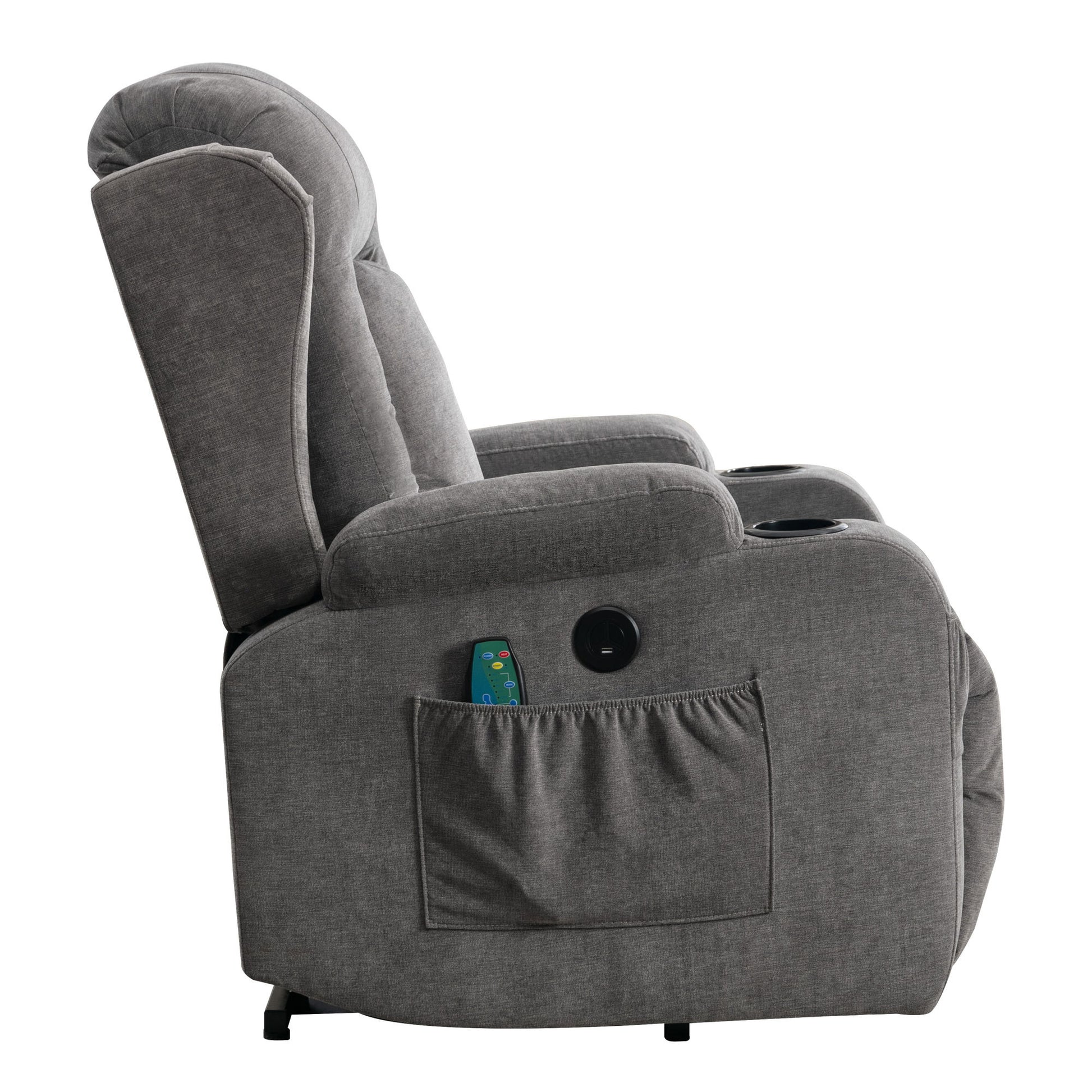 Power Lift Recliner Chair Recliners For Elderly With Heat And Massage Recliner Chair For Living Room With Infinite Position And Side Pocket,Usb Charge Port Grey Grey Power Push Button Soft Heavy Duty Cotton Wood Metal