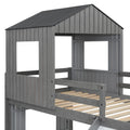 Wooden Twin Over Full Bunk Bed, Loft Bed With Playhouse, Farmhouse, Ladder, Slide And Guardrails, Antique Gray Old Sku :Lt000028Aae Twin Antique Gray Solid Wood