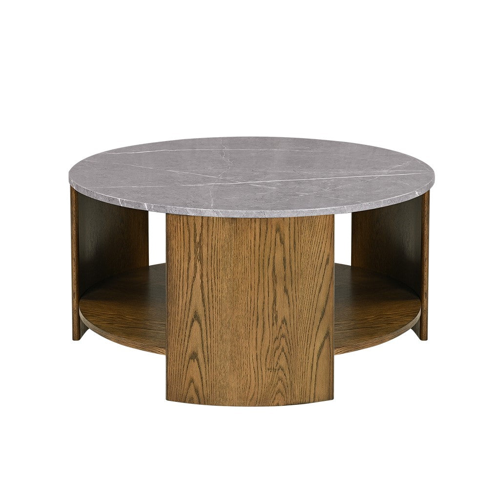 Round Mixed Material Coffee Table With Shelf Oak Mdf