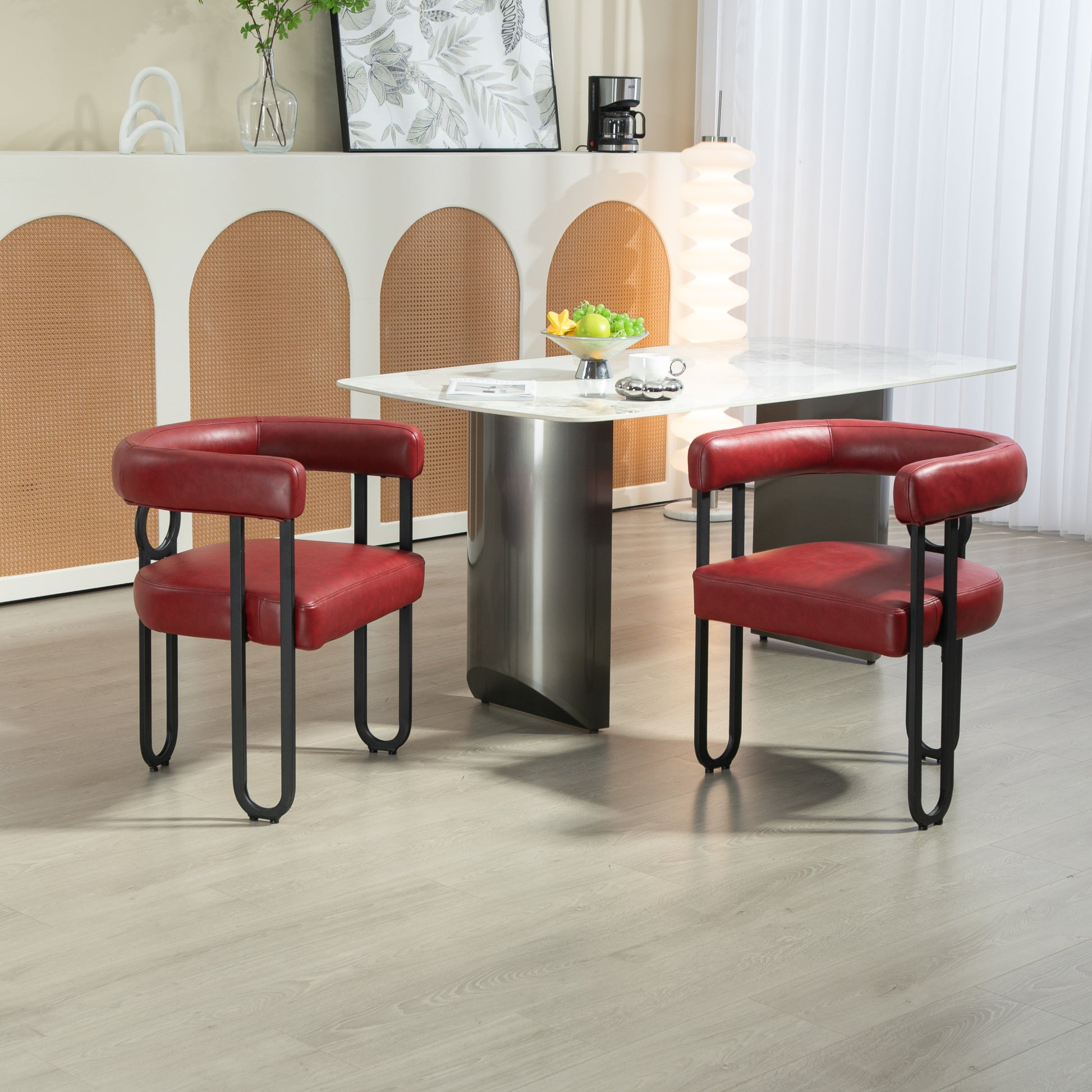 Coolmore Contemporary Designed Pu Fabric Upholstered Accent Dining Chair Barrel Side Chairs Kitchen Armchair For Living Room Set Of 2 Wine Red Pu Wine Red Foam Pu Leather