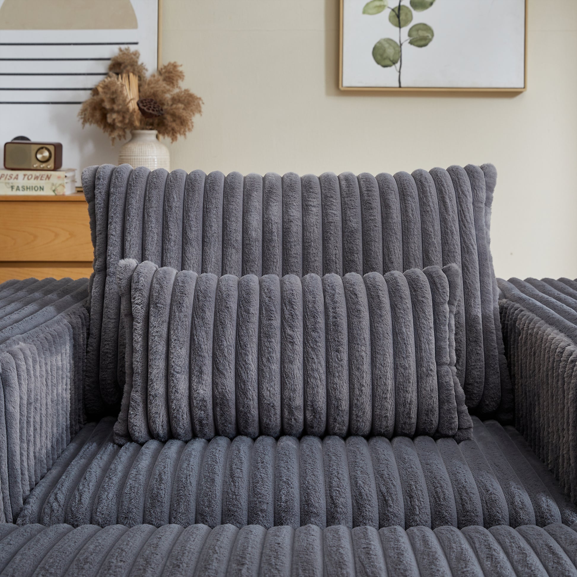 62.5 Inch Corduroy Sponge Sofa Lounge Chair With Removable Footrest,No Assembly Required,Fluffy Modern Sleeper Chair For Indoor Living Room Bedroom Grey Foam Corduroy 1 Seat
