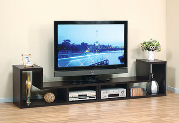 L Shape Geometric Tv Stand Two Piece Extendable Media Furniture Red Cocoa Espresso Cappucino Color Espresso 60 69 Inches Particle Board Mdf