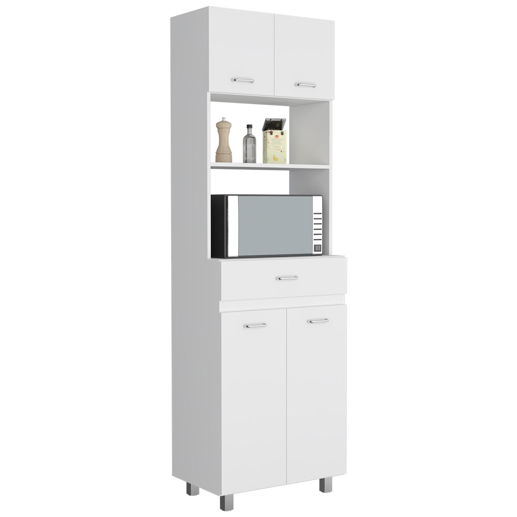 Microwave Double Door Cabinet, One Drawer, One Shelf For Microwave, White White Solid Wood Mdf Engineered Wood