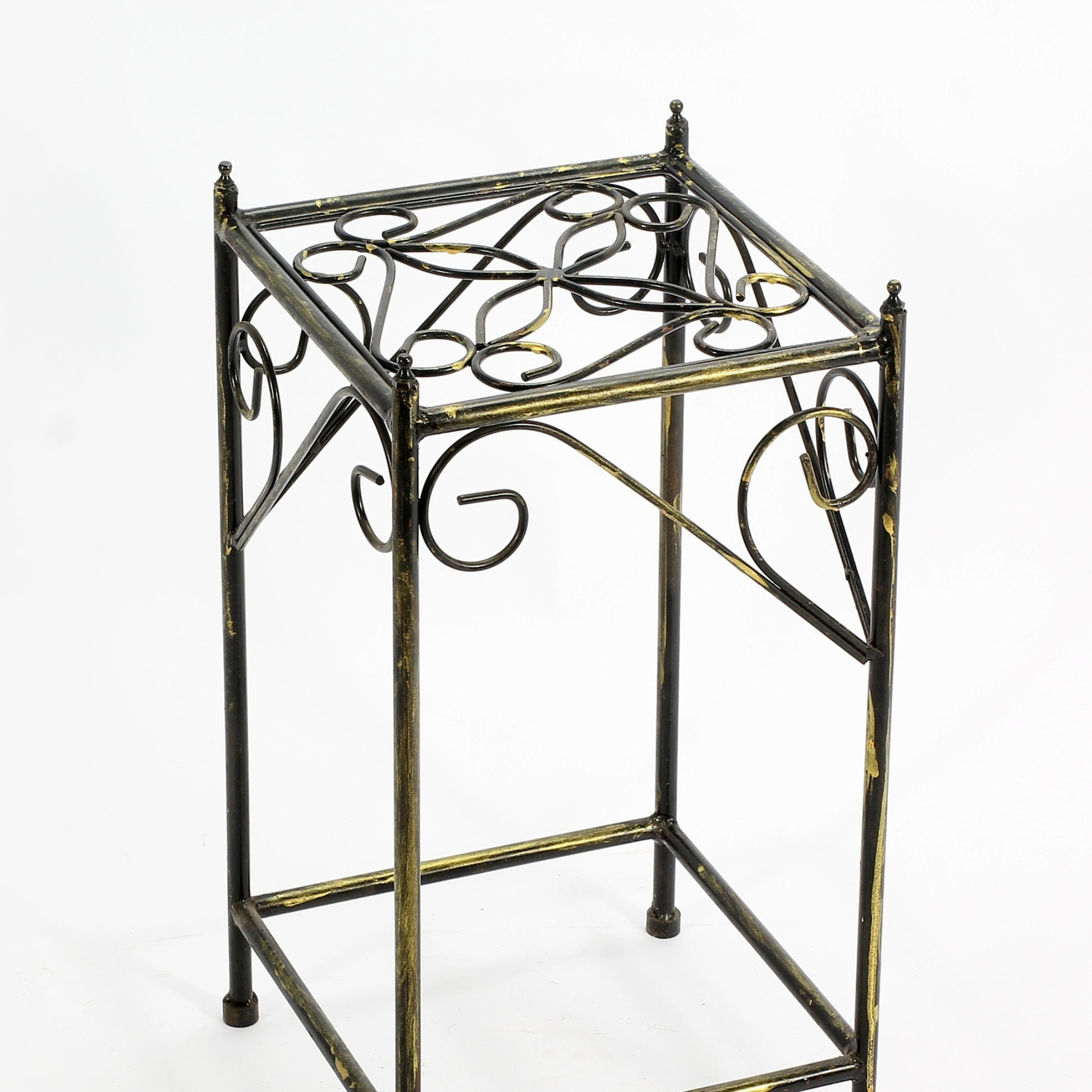 20.67" Medium Lattice Square Black Gold Cast Metal Plant Stand Multicolor Metal