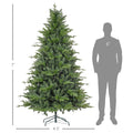 Homcom 7Ft Artificial Christmas Tree With 2445 Tips, Foldable Metal Stand, Easy Assembly, Hinged Xmas Tree For Home, Office, Holiday, Green Green Plastic