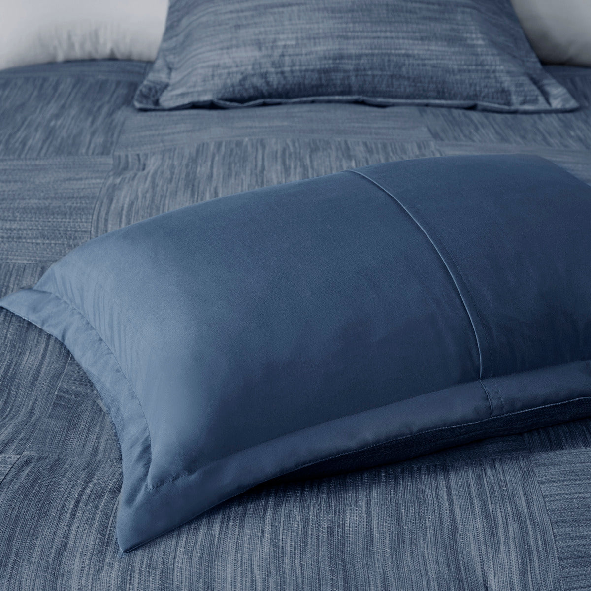 7 Piece Printed Seersucker Comforter Set Navy Queen Queen Navy Microfiber