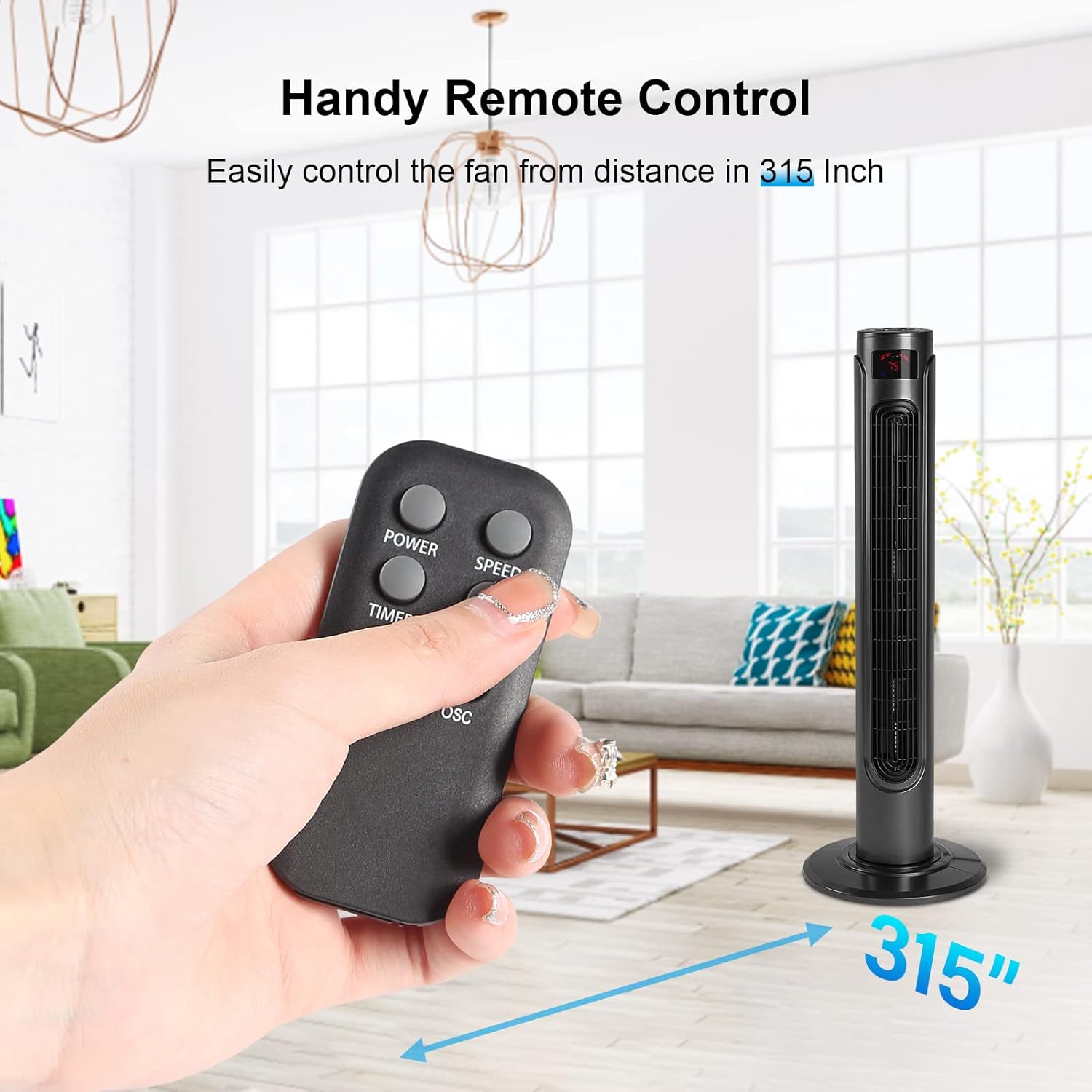 37 Inch Electric Oscillating Tower Fan With Remote Control For Indoor, Bedroom And Home Office, Black Black Plastic