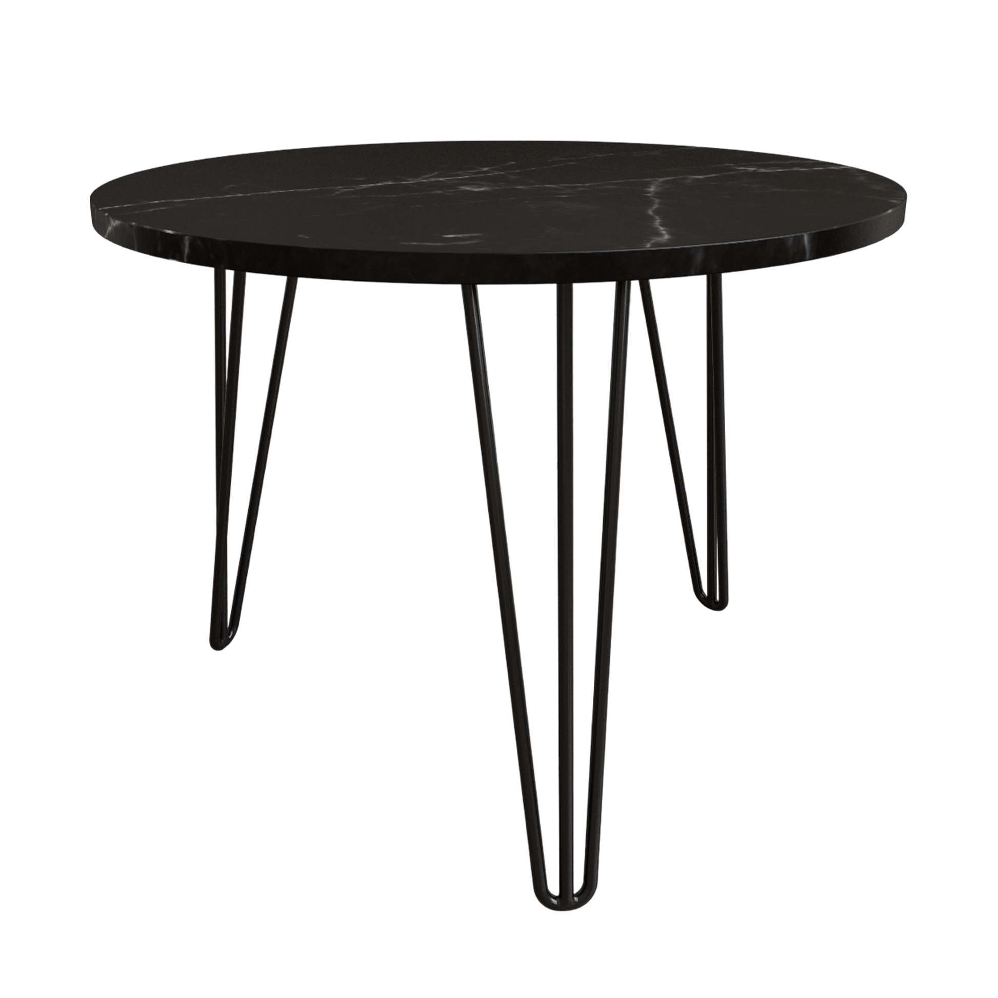 27.56'' Round Nesting Coffee Table Set Of 2, Circular Nesting End Table Set, Round Marble Tabletop, And Sturdy Metal Base For Living Room, Bedroom, Black Black Round Wood Metal