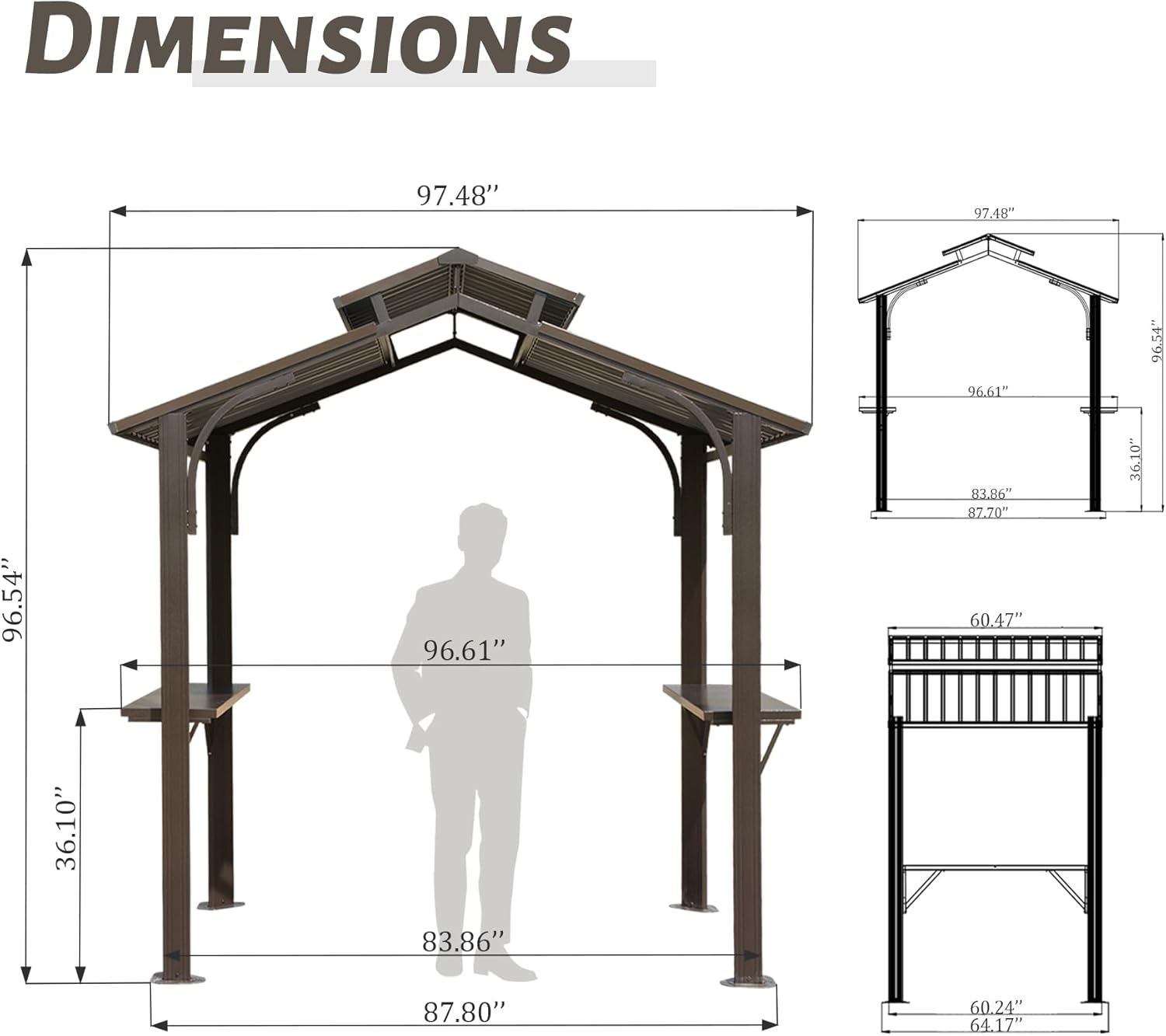 8 5Ft Hardtop Grill Gazebo, Outdoor Bbq Gazebo W Galvanized Steel Double Roof, Permanent Sun Shade Grill Canopy Shelter With 2 Side Shelves And Ceiling Hook For Patio Deck Yard Garden Brown Brown