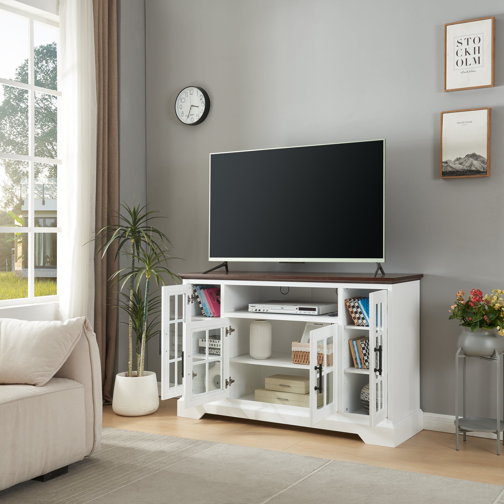 Buffet Table Sideboard With 4 Doors White Adjustabel Shelves Mdf