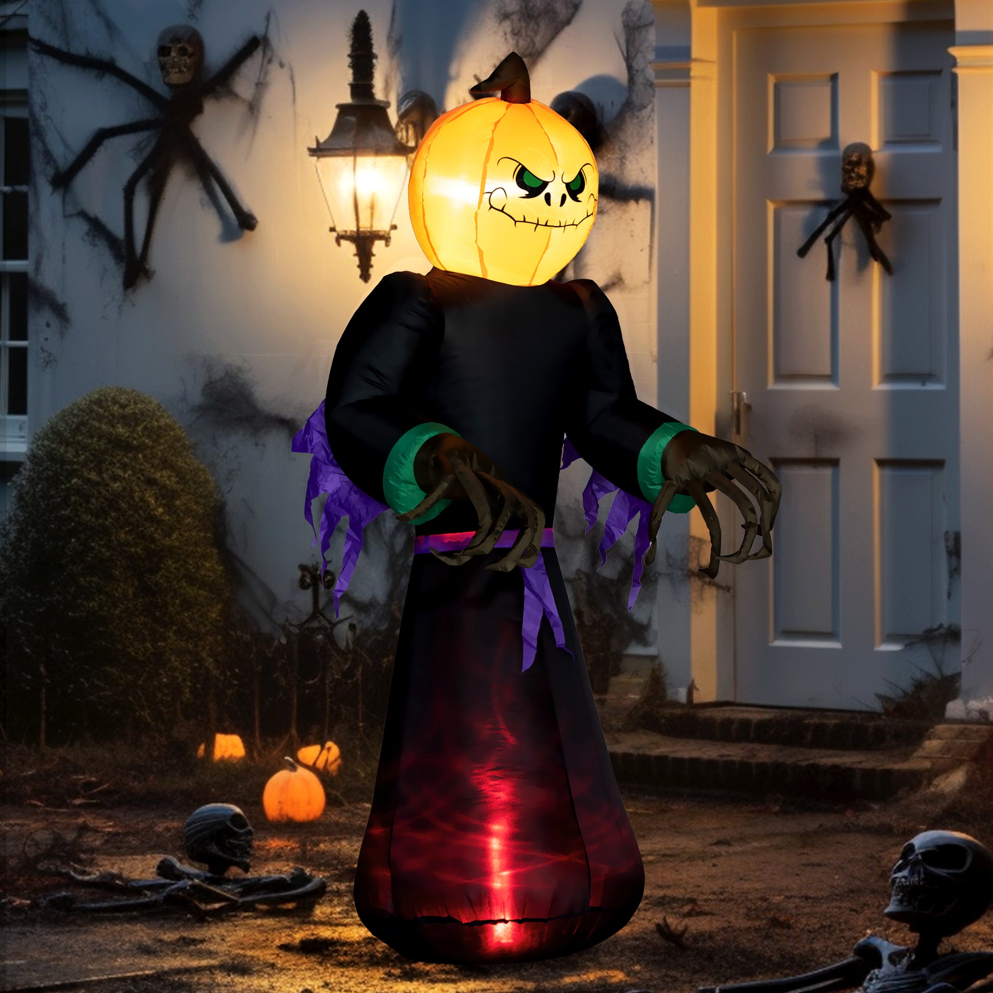 Homcom 7' Halloween Inflatable Outdoor Decoration Reaper Ghost Pumpkin, Blow Up Led Yard Decor For Garden, Lawn, Party, Holiday, Waterproof Black Polyester