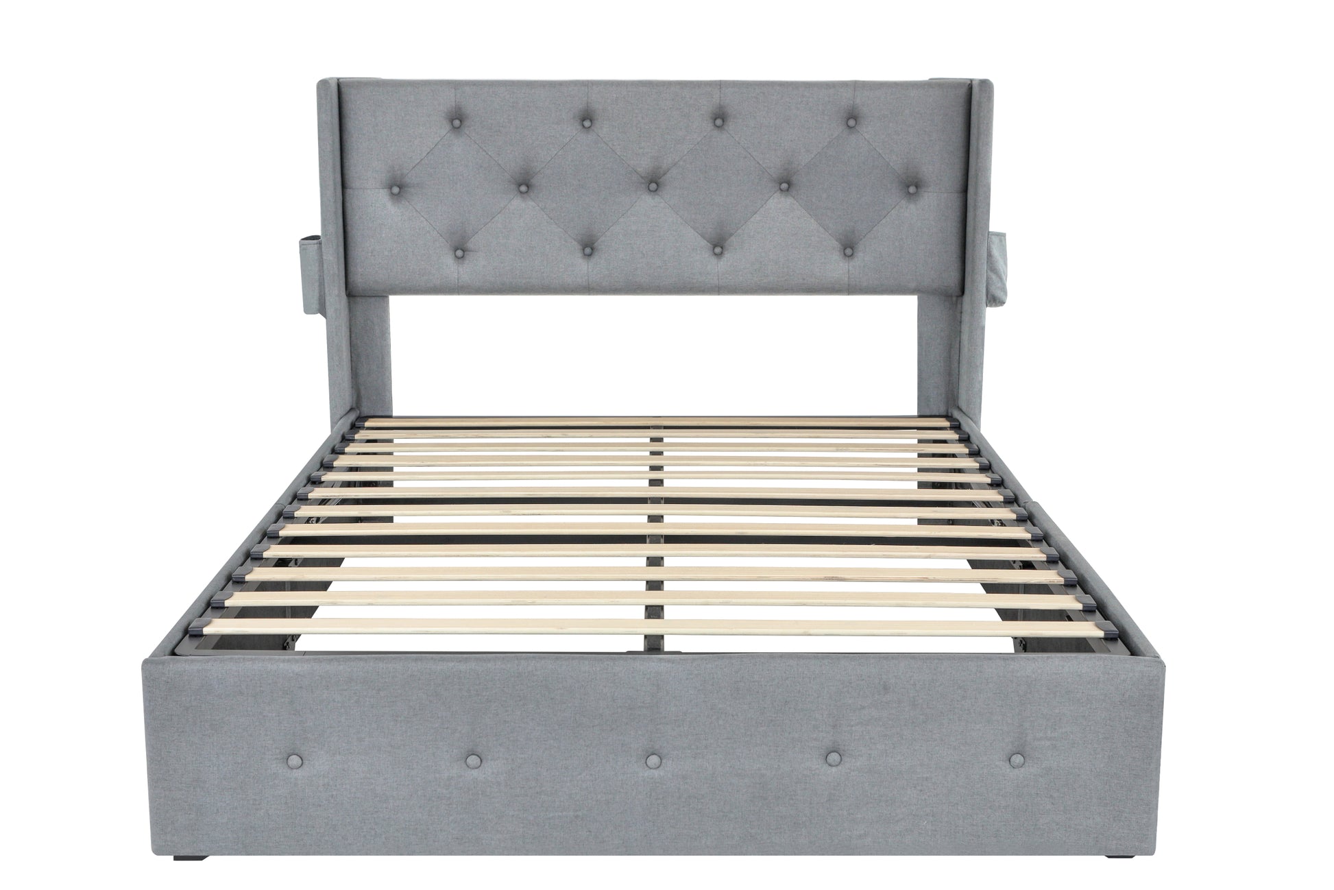 Full Size Bed Frame With Gas Lift Storage Bed With Modern Wingback Headboard, Usb Ports Box Spring Not Required Full Light Gray Metal Bedroom Contemporary Bed Frame Foam Linen Upholstered