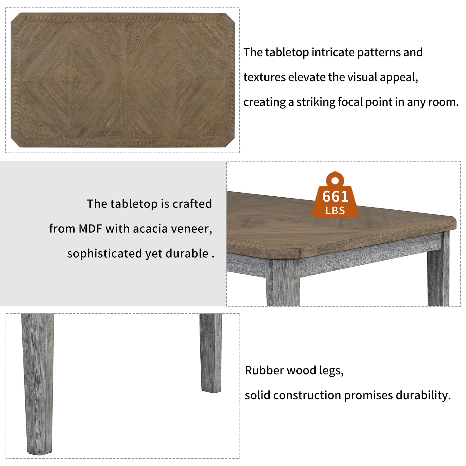 7 Piece Farmhouse Dining Set Classic Rustic Table And 6 High Back Design Chairs For Dining Room, Kitchen Brown Gray Brown Gray Solid Wood Mdf