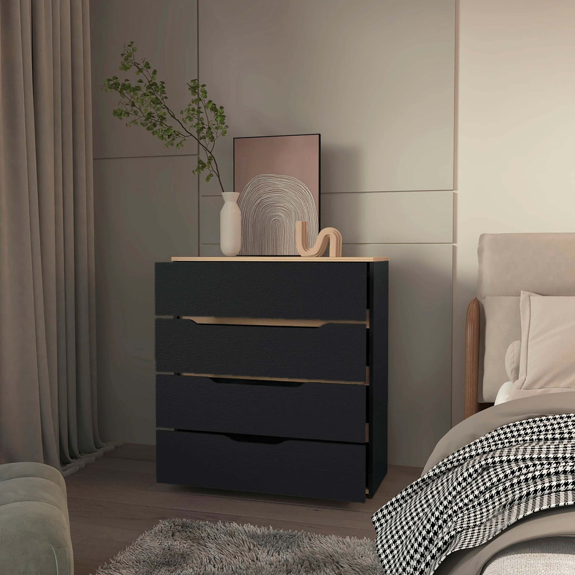 Lynbrook 4 Drawer Dresser Black Wengue And Light Oak Black Particle Board
