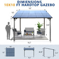 10' X 10' Outdoor Pergola Gazebo,Wall Mounted Lean To Metal Awning Gazebo With Roof,Large Heavy Duty For Patio,Decks,Backyard Grey Metal