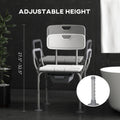 Homcom 3 In 1 Shower Chair With Back And Arms, Height Adjustable Bedside Commode, Raised Toilet Seat With Non Slip Rubber Foot Pad For Seniors, Disabled, White White Aluminum