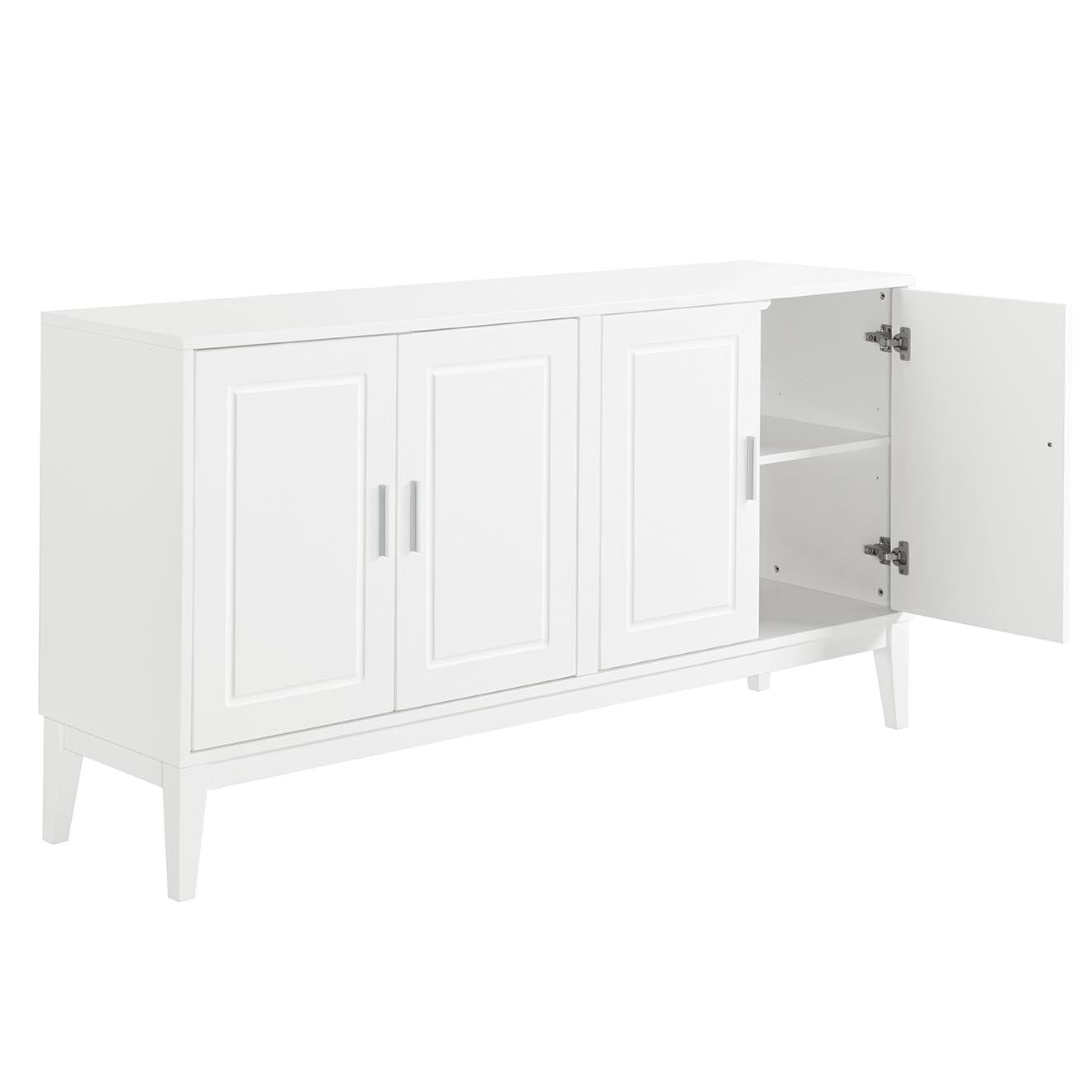 4 Door Sideboard Storage Cabinet With Door Shelf For Living Room And Dining Room, Two Large Cabinets With Adjustable Shelf, White White Rubberwood Solid Wood Mdf