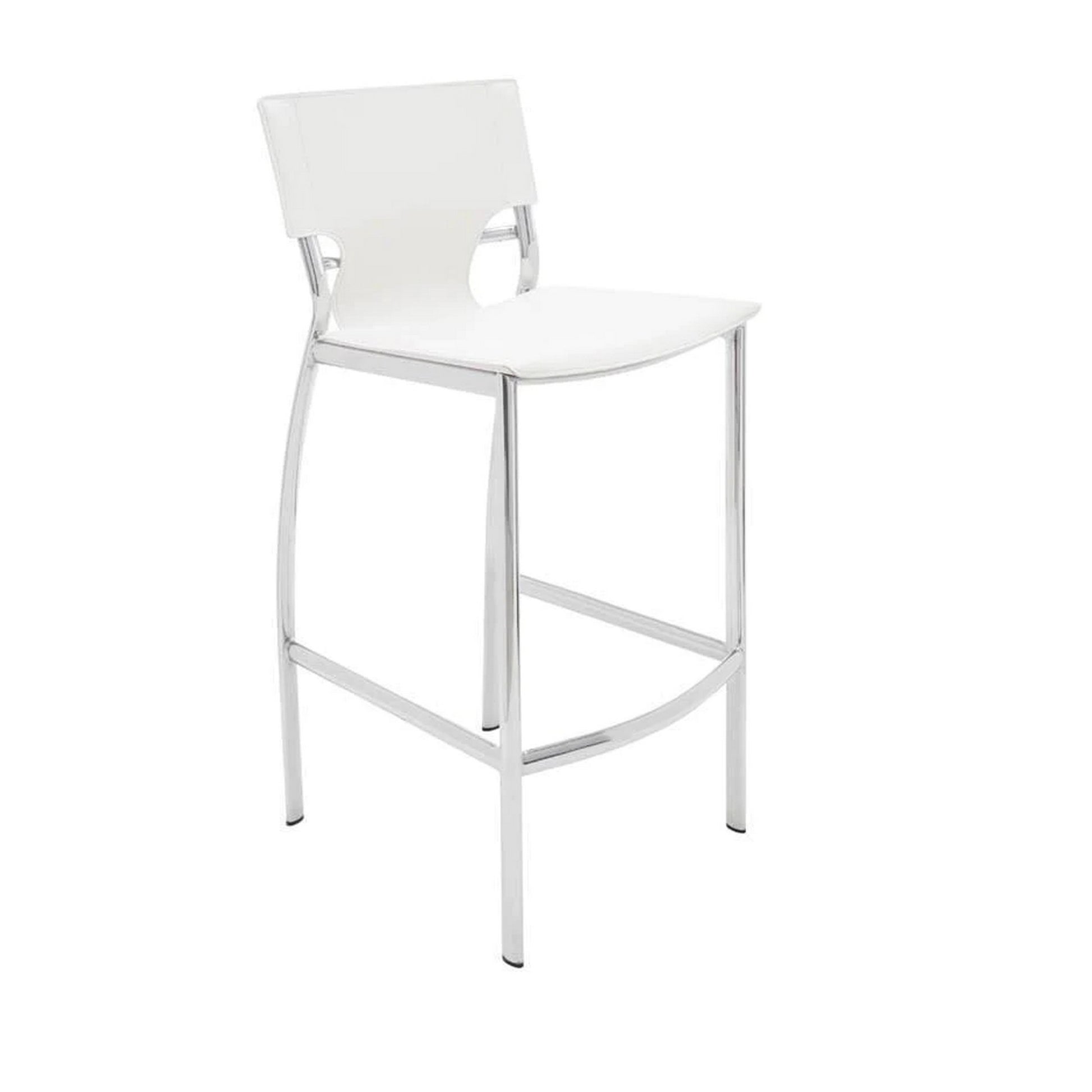 Illa 26 Inch Counter Height Chair, Set Of 2, Chrome Base, Vegan Leather, White White Metal