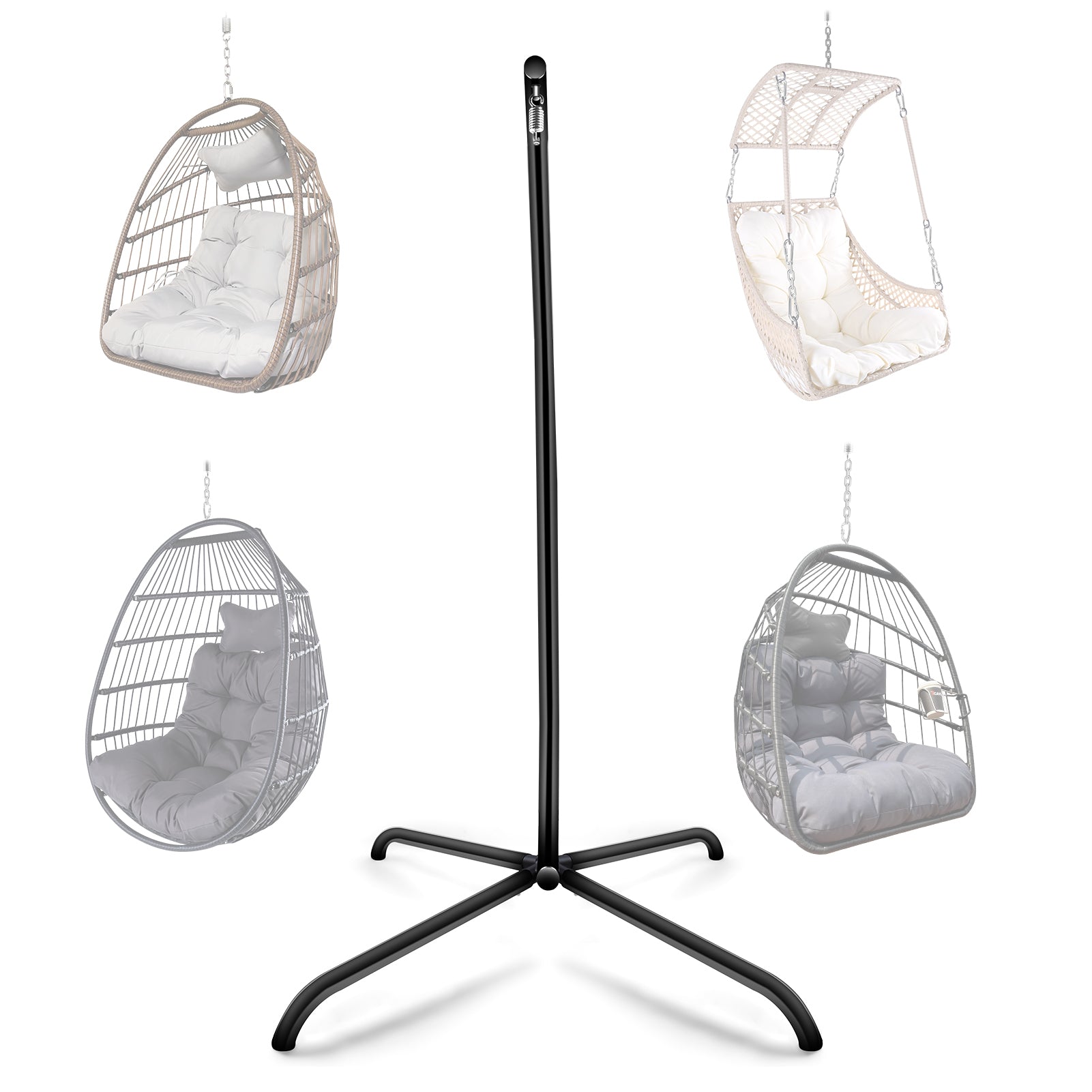 Hammock Swing Chair Stand, Swing Chair Accessory, For Indoor,Outdoor, Hanging Hammock C Stand, Heavy Duty Steel Hanging Stand Black Old W1132P190057 Black Rattan Metal