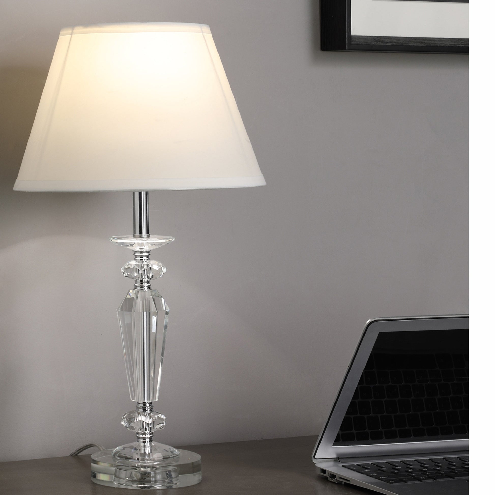 21.5" Ashford Crystal Table Lamp White Glass