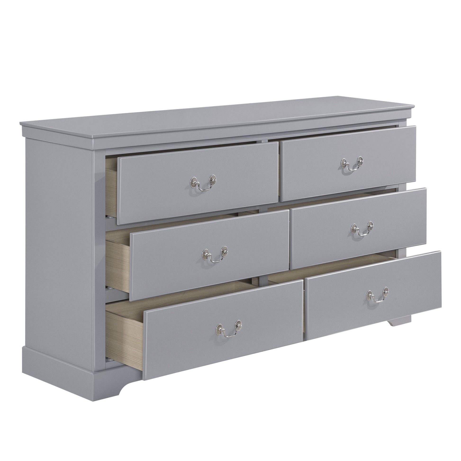 Classic Traditional 1Pc Dresser Of 6 Drawers Gray Finish Bedroom Wooden Storage Furniture Gray Wood