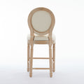 Solid Wood Bar Stools Set Of 2, Classic French Country Wooden Barstools With Upholstered Seating Beige Fabric Wood Fabric