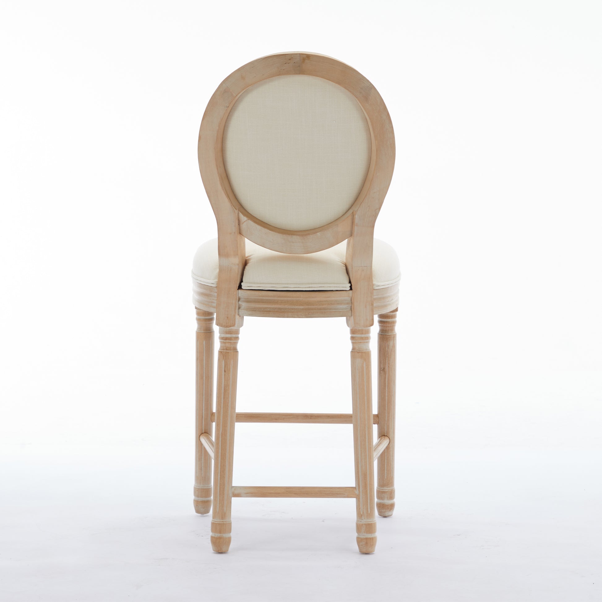 Solid Wood Bar Stools Set Of 2, Classic French Country Wooden Barstools With Upholstered Seating Beige Fabric Wood Fabric