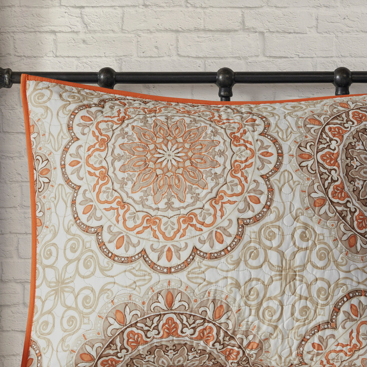 6 Piece Reversible Quilt Set With Throw Pillows Orange King Cal King Orange Cotton