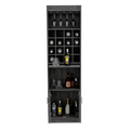 Kava Bar Cabinet, Concealable Serving Tray, Sixteen Built In Wine Rack, One Shelf, Double Door Smokey Oak Gray Dining Room Modern Particle Board Particle Board