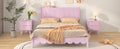 Full Size Wood Platform Bed Frame, Retro Style Bed With Rectangular Headboard,No Need Box Spring,Pink Full Pink Wood