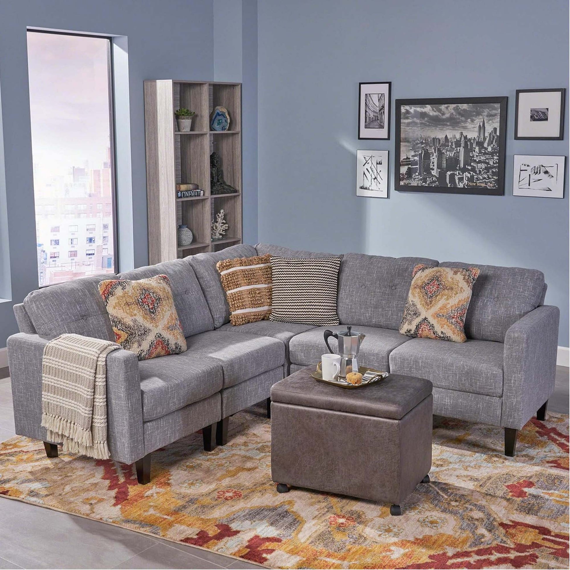 Mirod 5 Piece Upholstered Sectional Sofa Grey Fabric 4 Seat