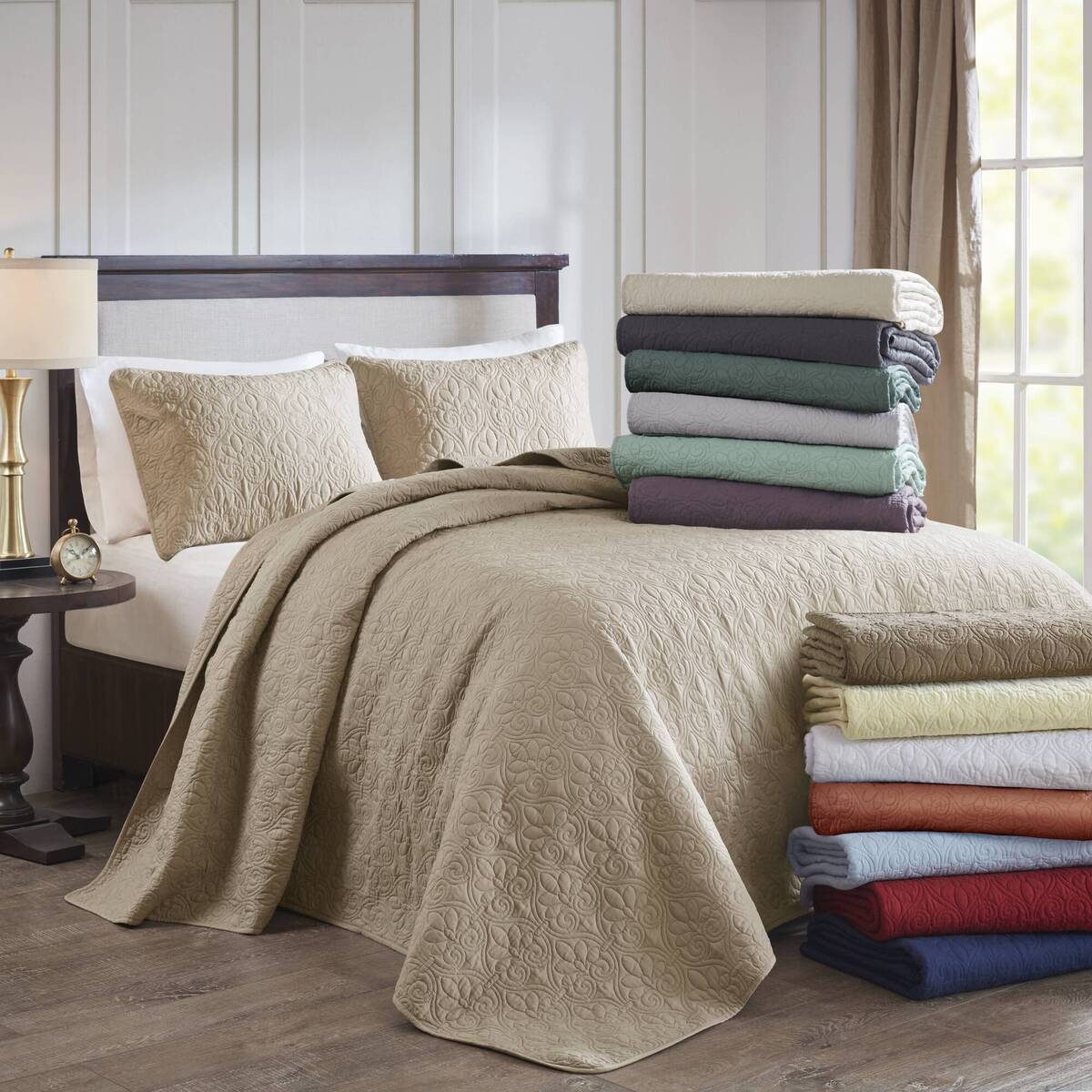 3 Piece Reversible Bedspread Set Balsam Green Queen Green Polyester