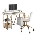 Techni Mobili Industrial Writing Desk, Gold Gold Computer Desk Office Modern Rectangular Rectangular Engineered Wood