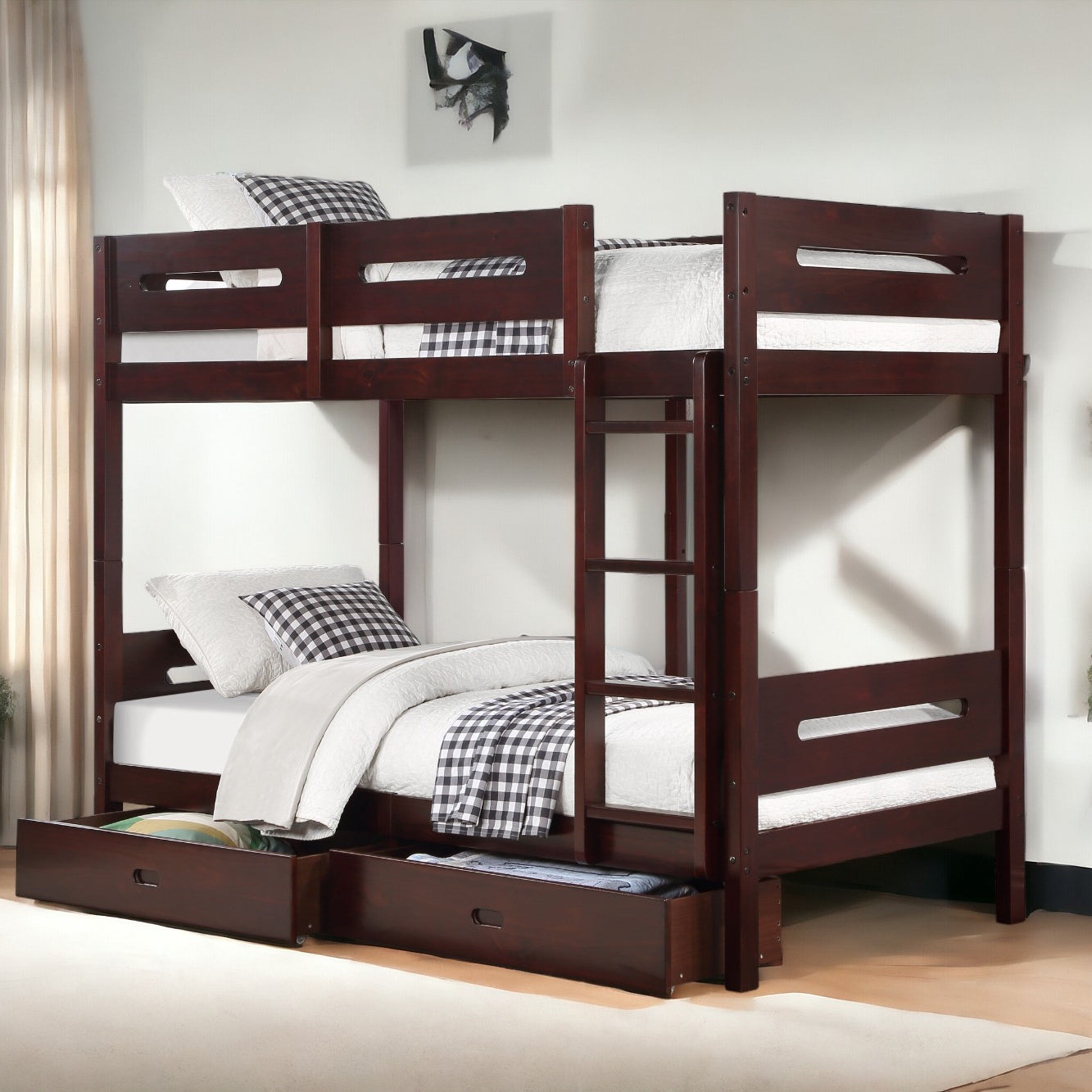 Espresso Twin Twin Bunk Bed With Ladder Espresso Bedroom Contemporary Wood