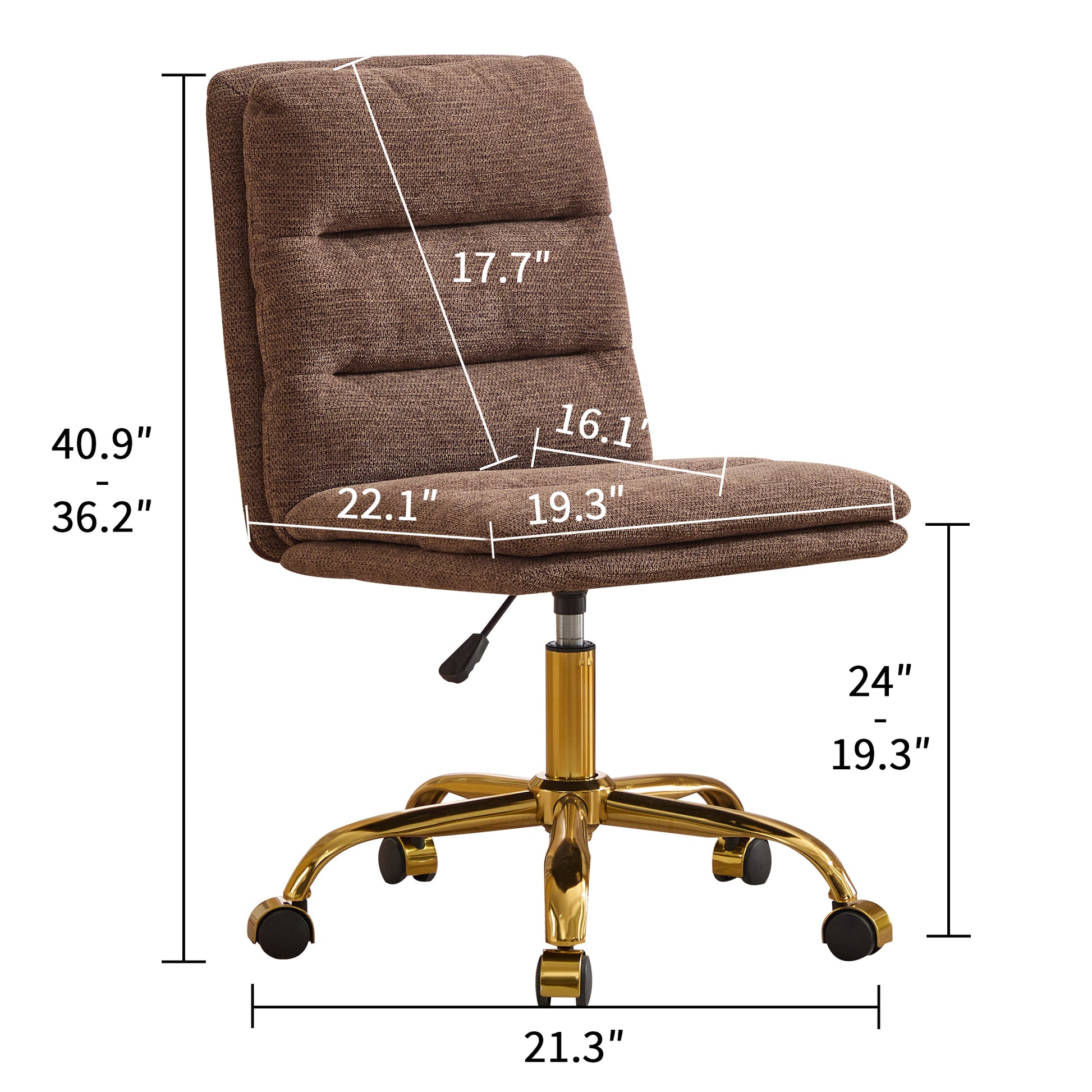 Yts Armless Office Chairs With Wheels And Fabric Cushions, Adjustable Vanity Chairs For Home Use, Open Workstations, Conference Halls, Welcome Areas, And Even Home Offices Brown Linen