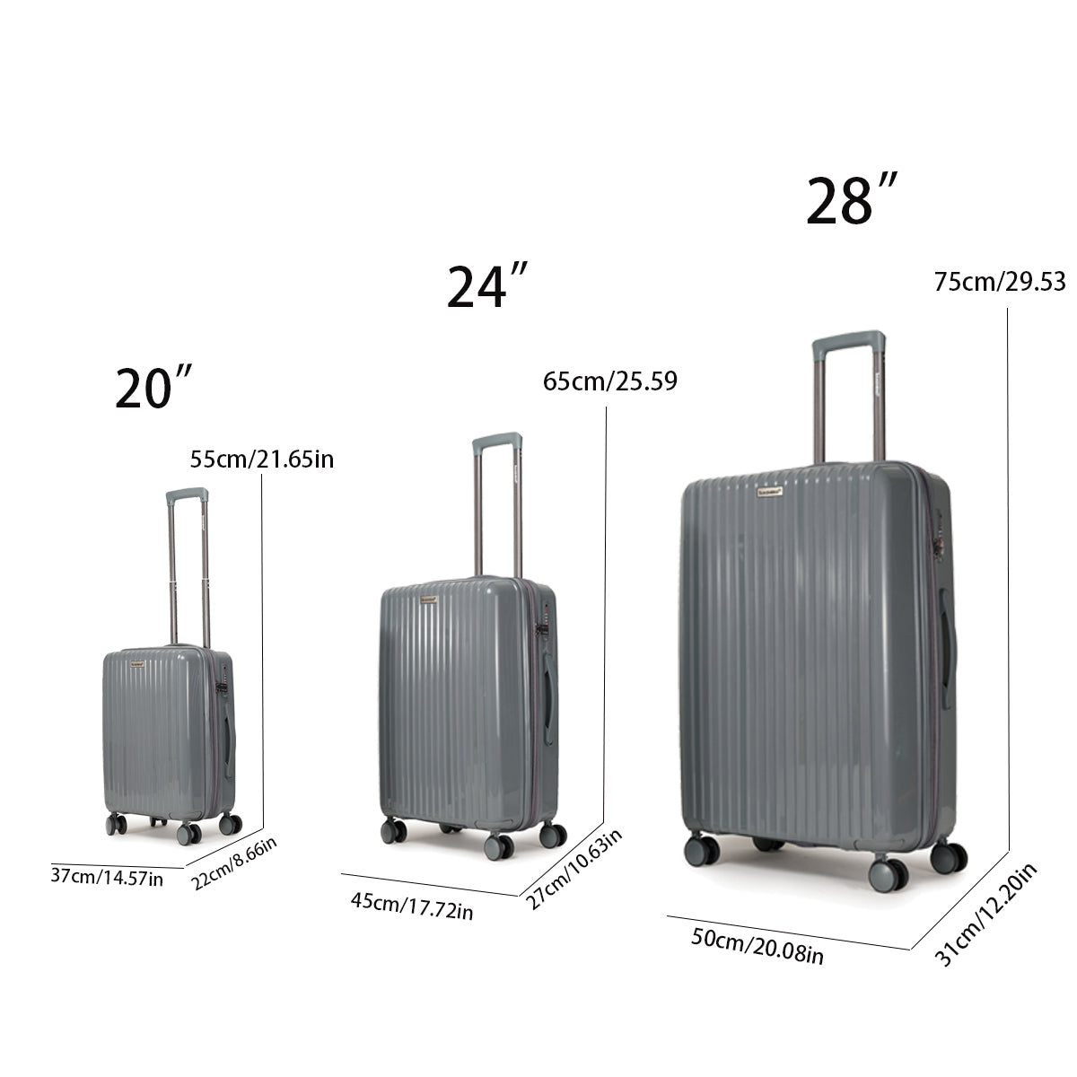 Expandable Luggage Sets 3 Piece,Luggage Set Pp Material Travel Suitcase Set With Spinner Wheels For Men Women, 20'' 24'' 28'' Gray Polypropylene