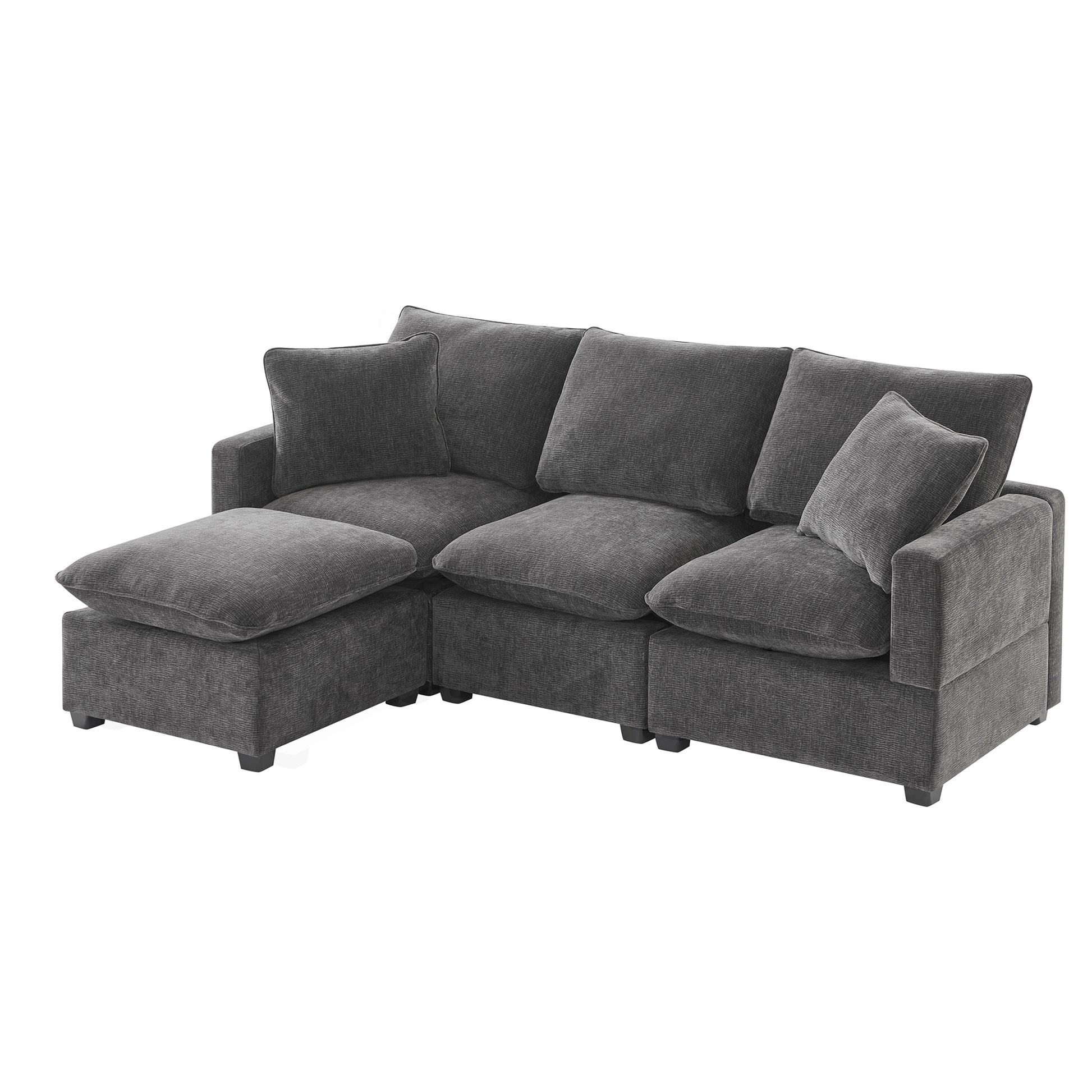 84*57" Modern Modular Sofa, 4 Seat Chenille Sectional Couch Set With 2 Pillows Included, Freely Combinable Indoor Funiture For Living Room, Apartment, Office, 2 Colors Black Grey Chenille 4 Seat