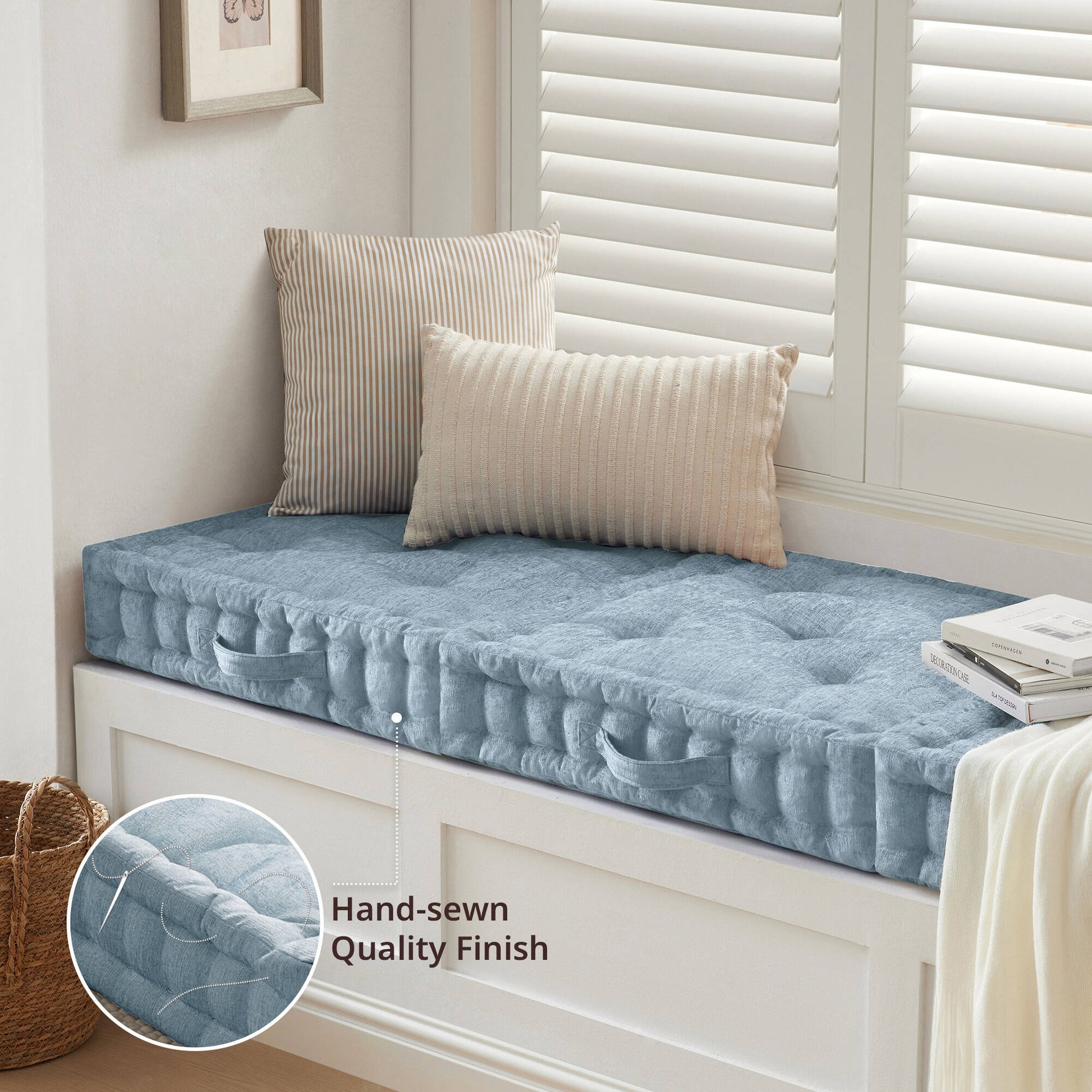 Poly Chenille Square Floor Pillow Cushion 24X24" Aqua Blue Polyester