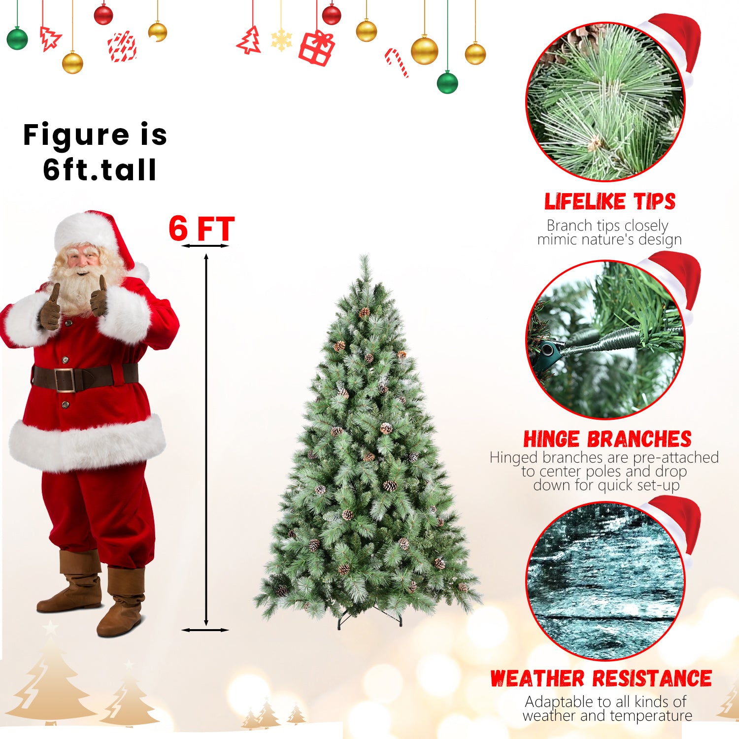 7.5Ft Scotch Pine Christmas Tree, Premium Frosted Pre Decorated Artificial Holiday Decor W 1,588 Branch Tips, Xmas Trees For Holiday Party Decoration Green Polyvinyl Chloride