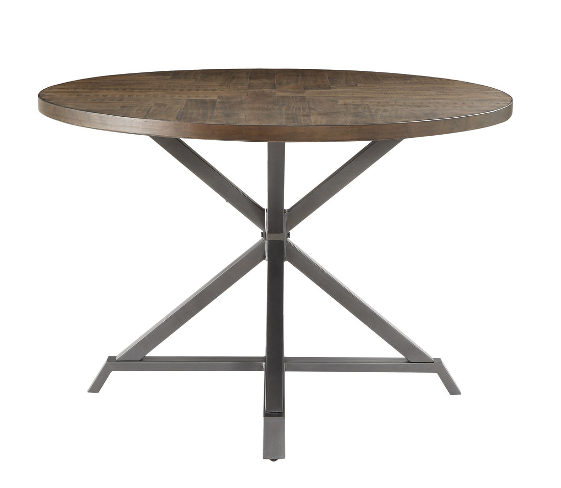 Industrial Style Round Dining Table 1Pc Burnished Brown Finish And Gray Metal Finish Rustic Style Dining Kitchen Furniture Brown Gray Seats 4 Dining Room Industrial,Rustic Round Metal