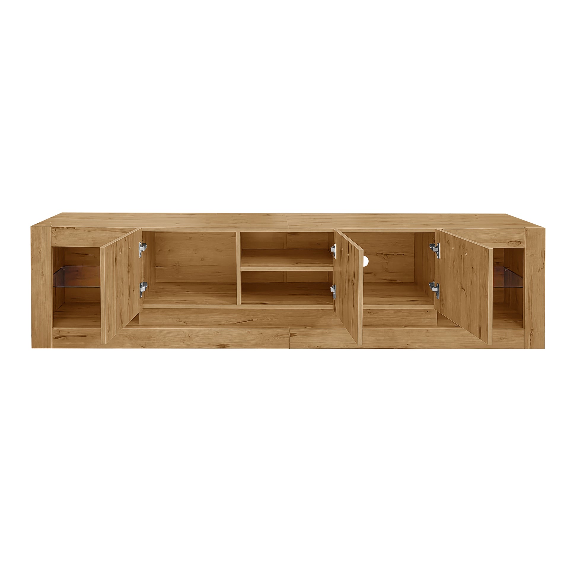 78'' Modern Tv Stand With 6 Cabinets& 2 Open Compartments, Entertainment Center For Tvs Up To 90'', Television Console For Living Room, Bedroom, Home Theatre Natural Wood Brown Primary Living Space 80 89 Inches 80 89 Inches 80 Inches Particle Board