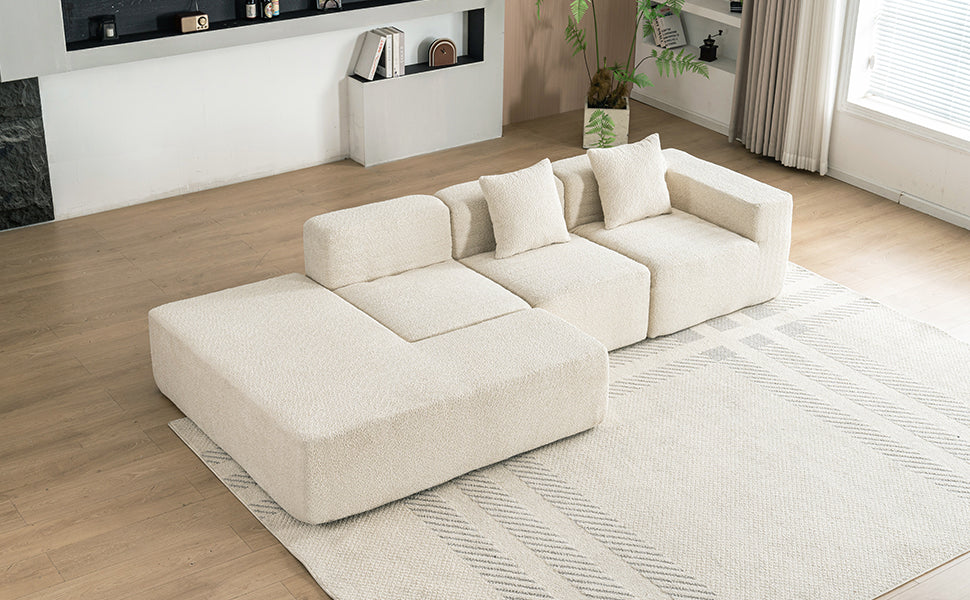 116.5" Sectional Sofa Full Compressed Sofa Couch Free Combined Sofa For Living Room, Beige Beige Foam Polyester 4 Seat