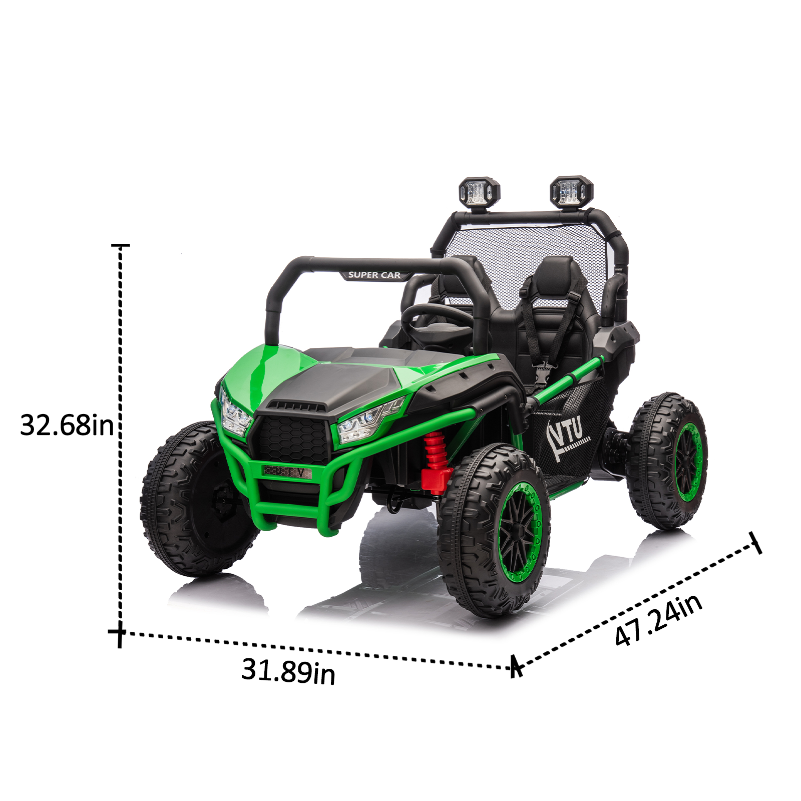 24V Two Seater Kids Ride On Utv W Parents Control,400W Super Power,Four Wheel Suspension,Led Light With Rear Searchlight,Bluetooth,Mp3,Music,Rear Storage Space,Speeds 3.73 4.97Mph For Kids Aged 3 . Green 50 99 Lbs Polypropylene