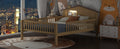 Full Size Wood Platform Bed With House Shaped Headboard, Led And Built In Storage, Natural Box Spring Not Required Full Natural Wood Bedroom Bed Frame Wood