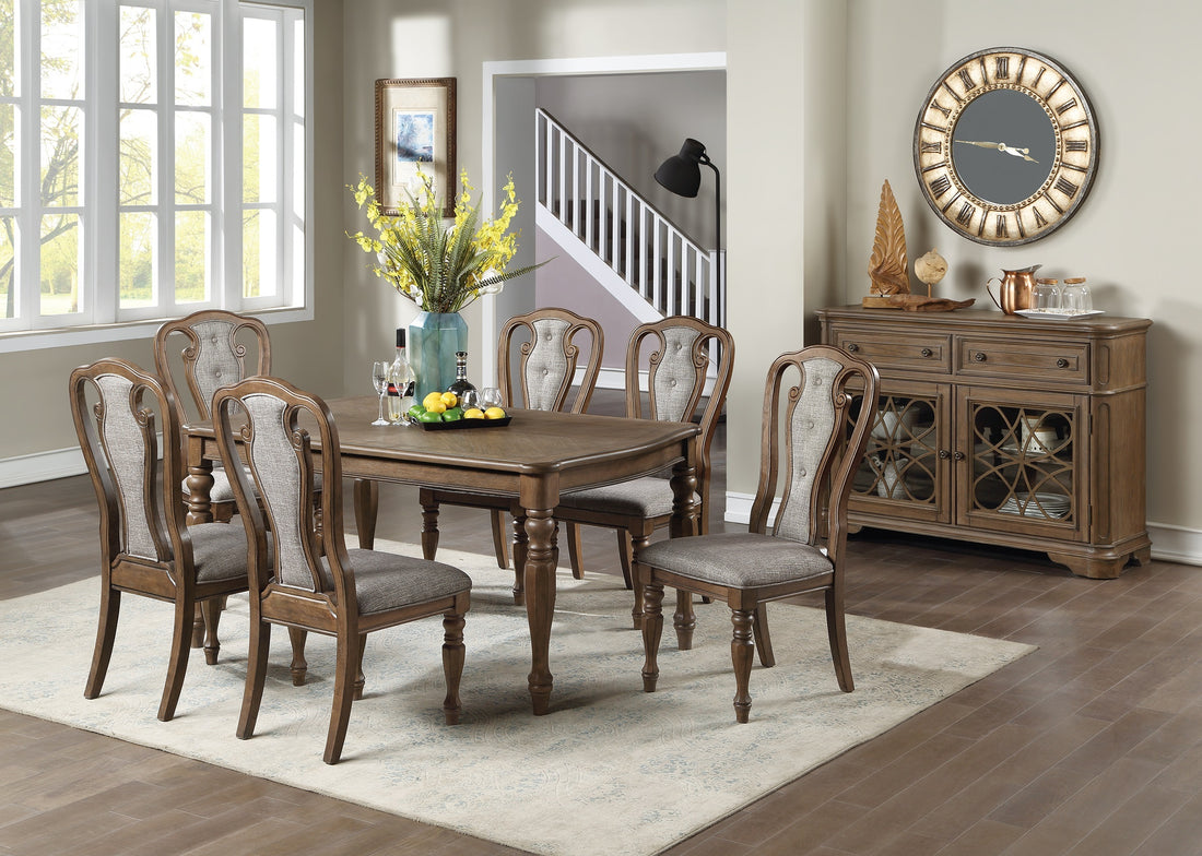 Transitional Style 7Pc Dining Set Dining Table 6Xside Chairs Cushion Seat Ash Oak Finish Kitchen Dining Room Wood Wood Oak Seats 6 Wood Dining Room Contemporary,Modern,Transitional Rubberwood 4 Leg Rectangular Dining Table With Chair Rubber Wood,Solid