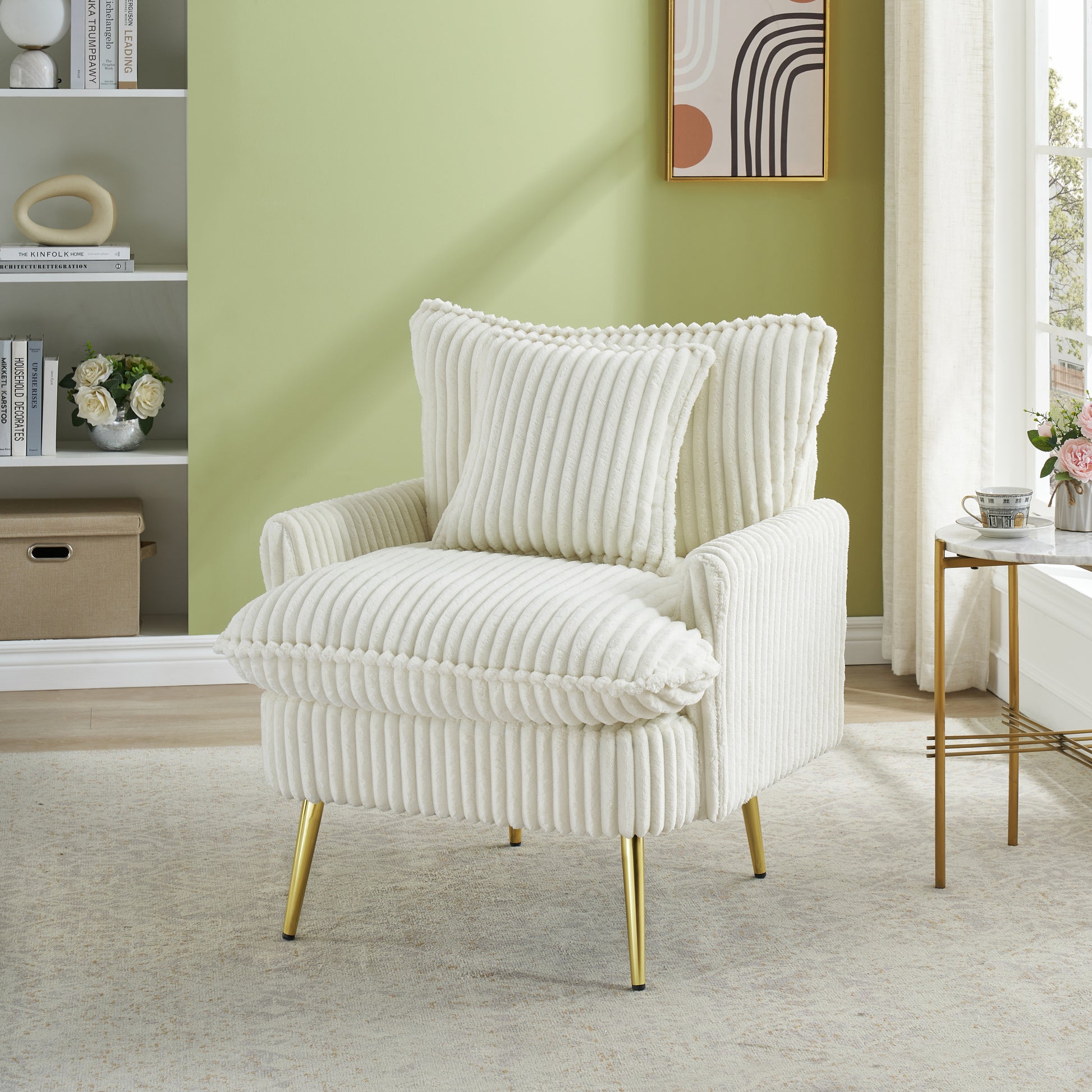 The 30 Inch Beige Corduroy Chair Comes With Metal Feet That Are Dust And Scratch Resistant And Comes With A Throw Pillow Off White Corduroy