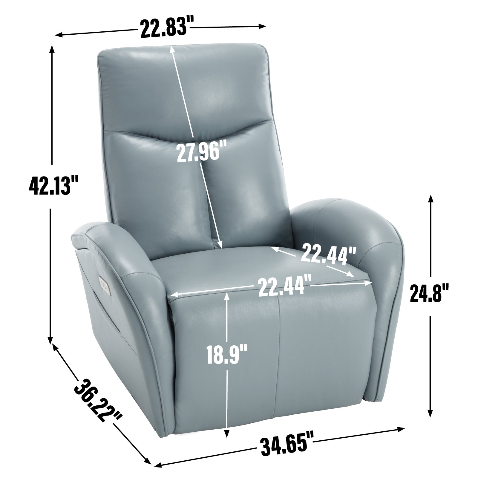 Blue Genuine Leather Swivel And Rocker Power Recliner Chair With Lumbar Support, Max Swivel Degree 270 , Heavy Duty Motion Mechanism With Usb And Type C Blue Genuine Leather Power Push Button Metal Primary Living Space Medium Firm Pillow Back Heavy Duty